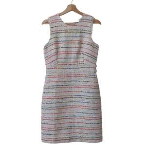 J. Crew Size 4 Dress Multi Color White Tweed Textured Sheath Pencil Sleeveless
